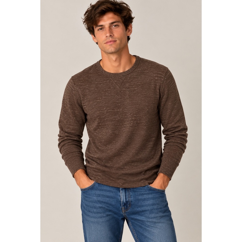Sonoma Brown Marled Waffle‎ Knit Thermal Long Sleeve Shirt, Medium